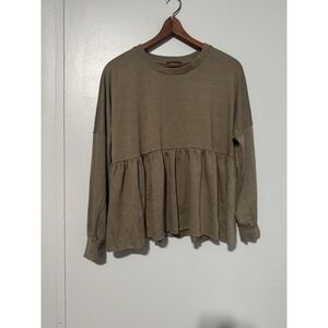 VICI Women's Flowy Peplum Ruffle Boho Tunic Top Oversized XS Green Round Neck